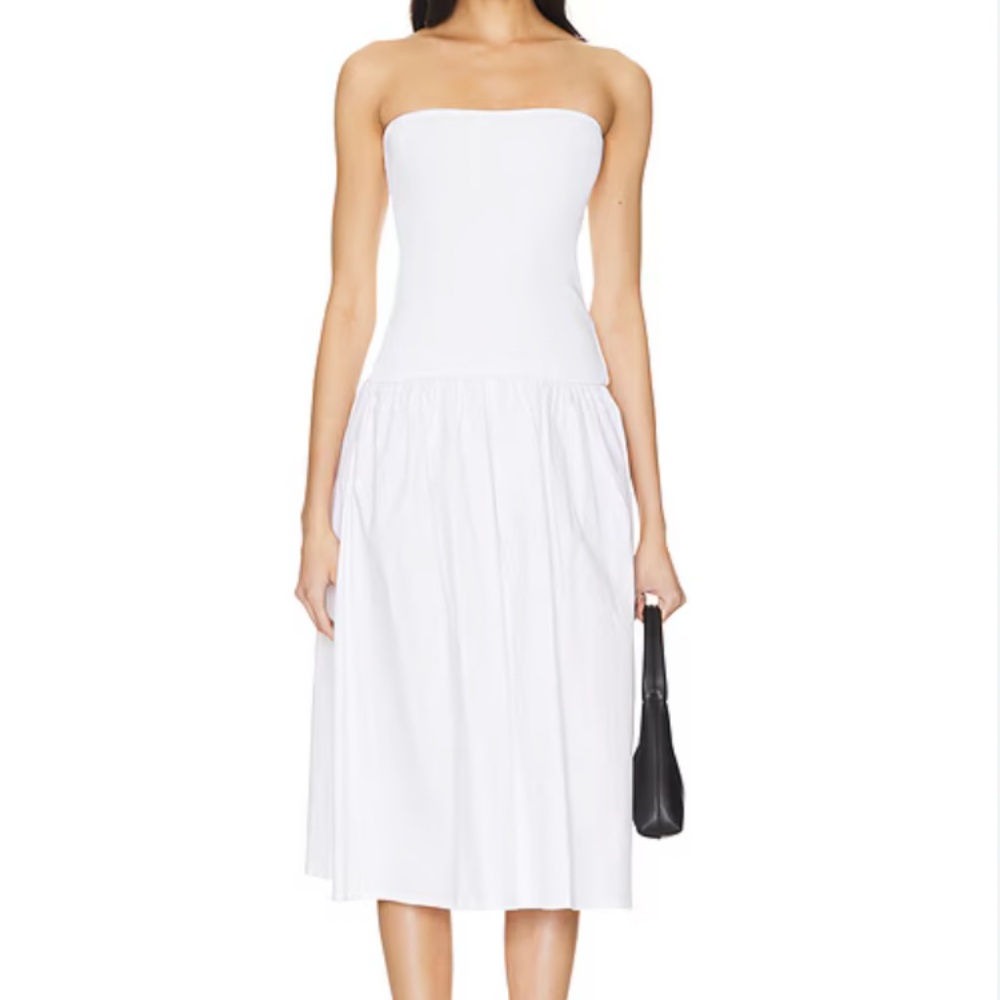 NWT We Wore What Strapless Mixed Media Midi Dress in White